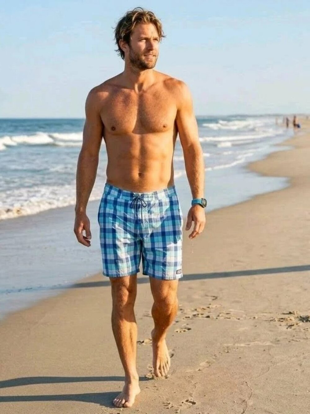Vineyard Vines Men's Blue/Aqua/White Plaid Board Shorts 8" Inseam (Size 34)